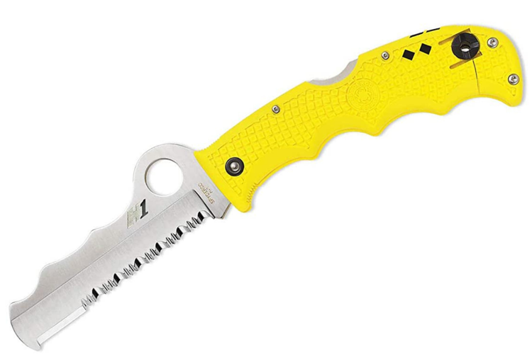 Couteau pliant Spyderco Assist C79PSYL semi-dent&eacute; manche en nylon/fibre de verre jaune 12,2cm