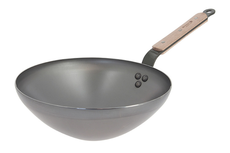 Wok &agrave; queue De Buyer Mineral B Bois en fer base 8cm manche en h&ecirc;tre