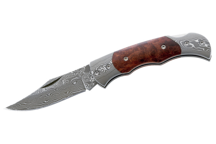 Couteau pliant Herbertz 201408 lame damass&eacute;e manche bois de ronce 8cm