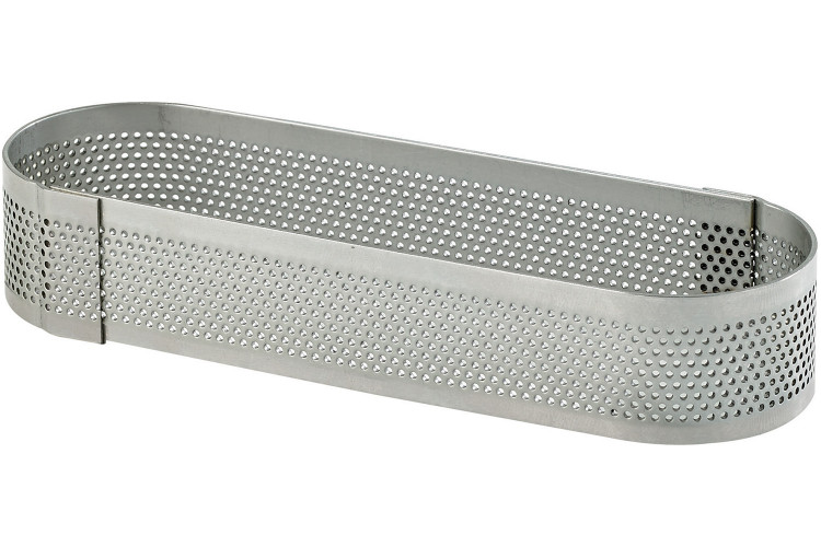 Cercle &agrave; tarte oblong perfor&eacute; 14x5x2cm en inox