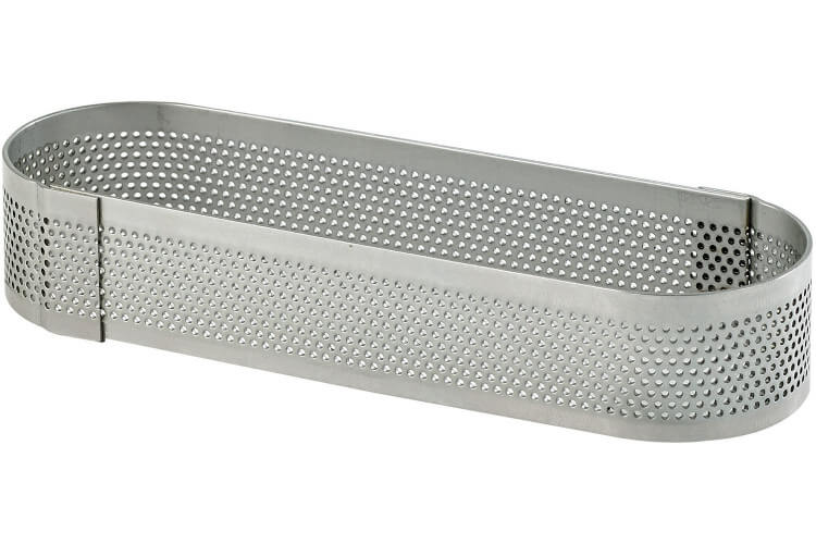 Cercle à tarte oblong perforé 14x5x2cm en inox
