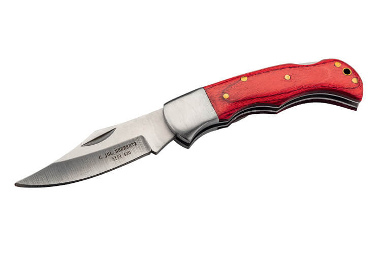 Couteau pliant Herbertz 593808 manche pakkawood rouge et rivets laiton 8cm