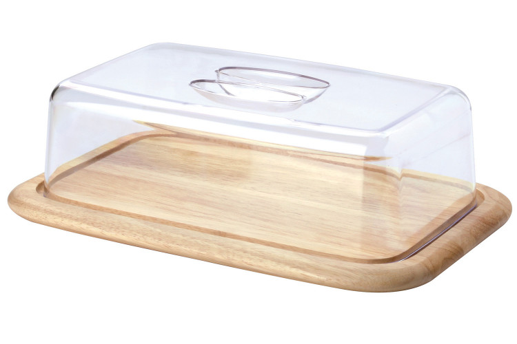 Plateau &agrave; fromage avec couvercle Continenta en bois d'h&eacute;v&eacute;a 38,5x25,5x11,5cm