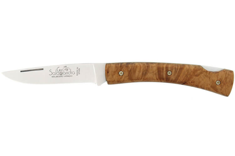 Couteau pliant artisanal Salamandra manche érable stabilisé naturel 10cm + étui