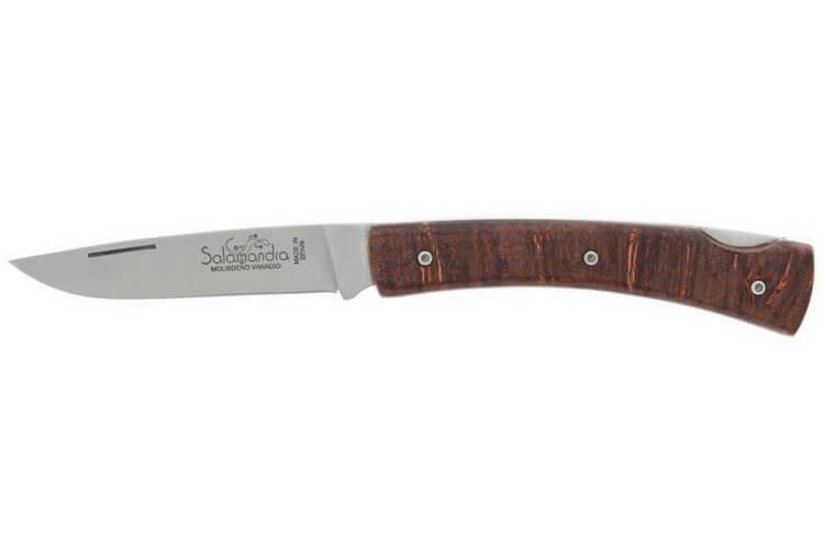 Couteau pliant artisanal Salamandra manche érable stabilisé sombre 10cm + étui