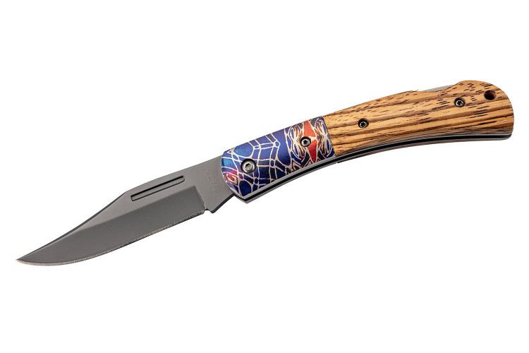 Couteau pliant Herbertz 595511 rev&ecirc;tement titane manche zebrawood &agrave; motif 11cm