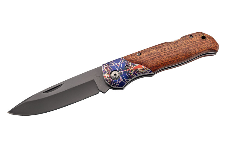 Couteau pliant Herbertz 595313 manche bois de cocobolo avec mitre &agrave; motif 12,5cm