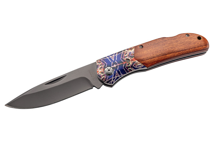 Couteau pliant Herbertz 595213 manche bois de cocobolo 12,5cm avec mitre en acier grav&eacute;