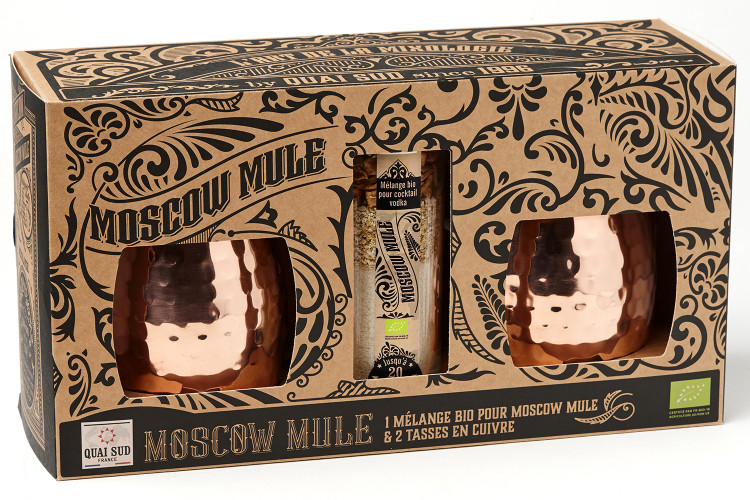Coffret Quai Sud "Moscow Mule" Bio + 2 tasses cuivr&eacute;es