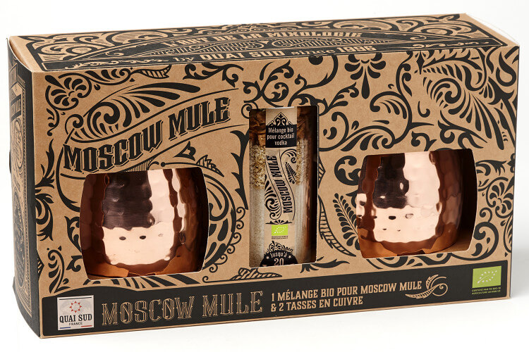 Coffret Quai Sud "Moscow Mule" Bio + 2 tasses cuivrées