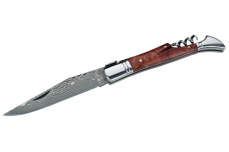 Couteau pliant Laguiole Herbertz 231712 lame damass&eacute;e manche bois de cognassier 12cm + tire-bouchon
