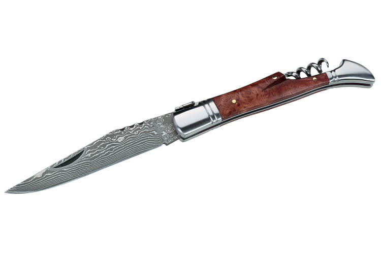 Couteau pliant Laguiole Herbertz 231712 lame damassée manche bois de cognassier 12cm + tire-bouchon
