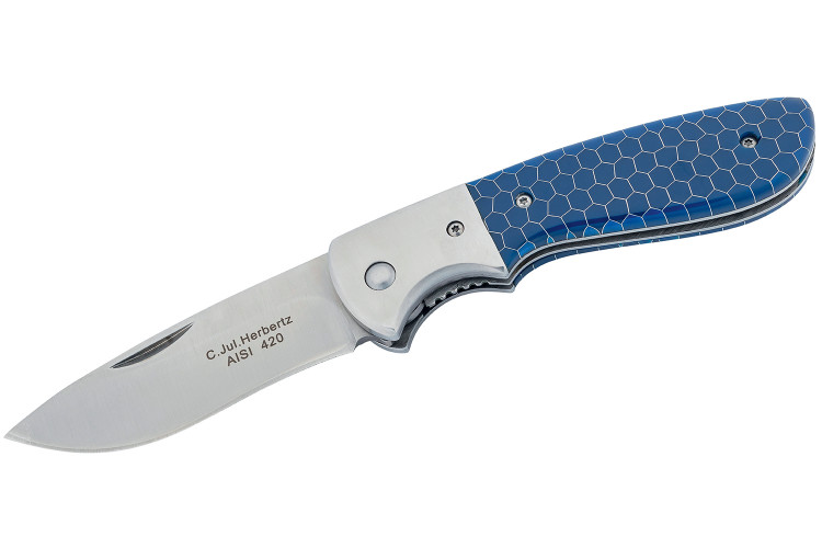 Couteau pliant Herbertz 597812 manche acier / r&eacute;sine synth&eacute;tique bleue 11,5cm