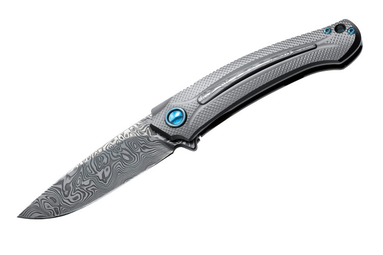 Couteau pliant MKM Arvenis By FOX Knives MK.FX01D manche titanium/damas 12cm + &eacute;tui