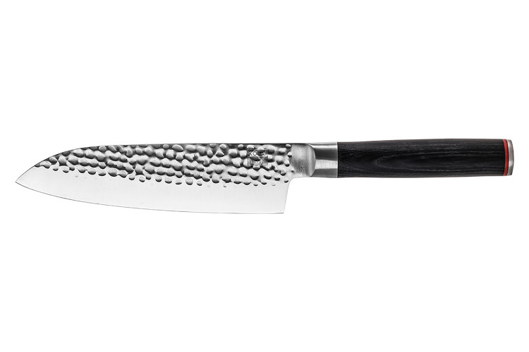 Couteau santoku Kotai lame martel&eacute;e 18cm manche pakkawood avec fourreau