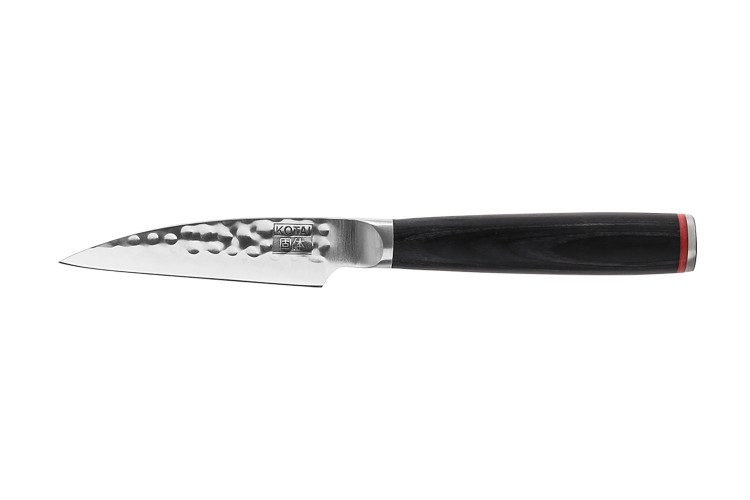 Couteau d'office Kotai lame martel&eacute;e 10cm manche pakkawood avec fourreau
