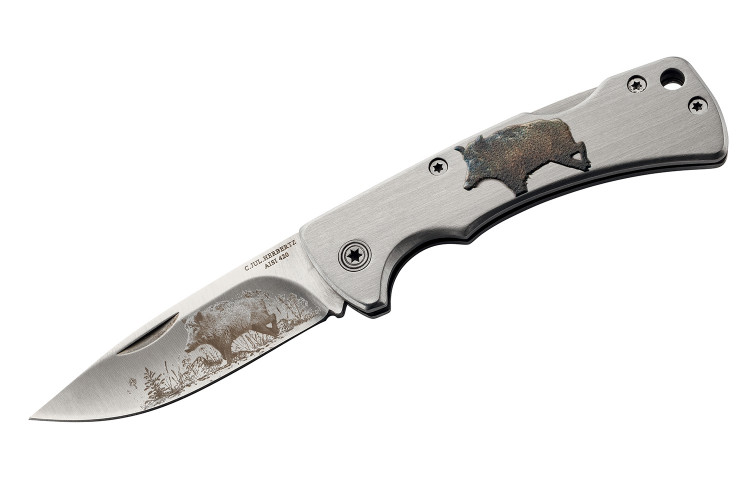 Couteau pliant Herbertz 585 manche inox imprim&eacute; animal 8,5cm
