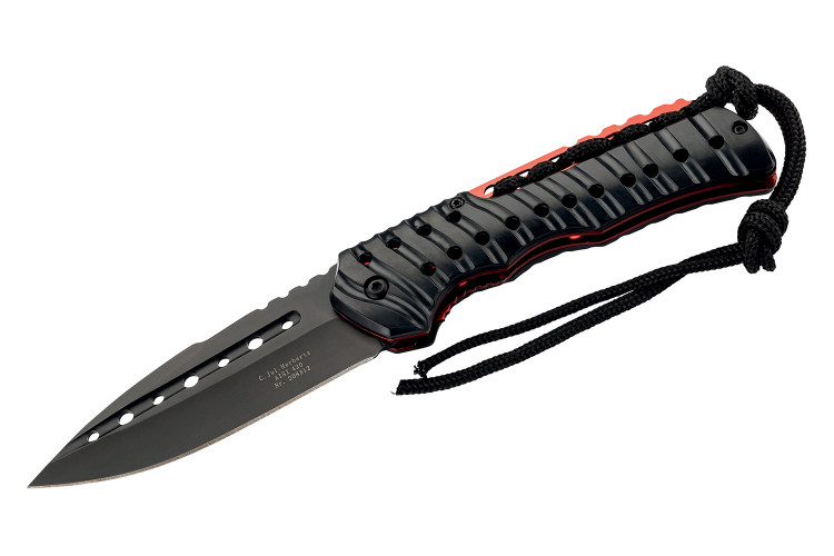 Couteau pliant Herbertz 208312 manche polym&egrave;re noir antid&eacute;rapant 12cm avec cordon