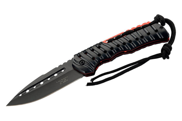 Couteau pliant Herbertz 208312 manche polymère noir antidérapant 12cm avec cordon