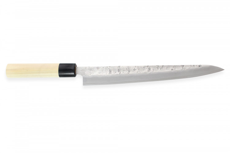 Couteau sujihiki japonais artisanal Wusaki Yoshi G3 honoki 24cm