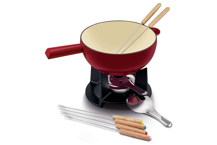 Service &agrave; fondue &agrave; fromage Beka Belledone en fonte &eacute;maill&eacute;e pour 6 personnes - Coloris rouge
