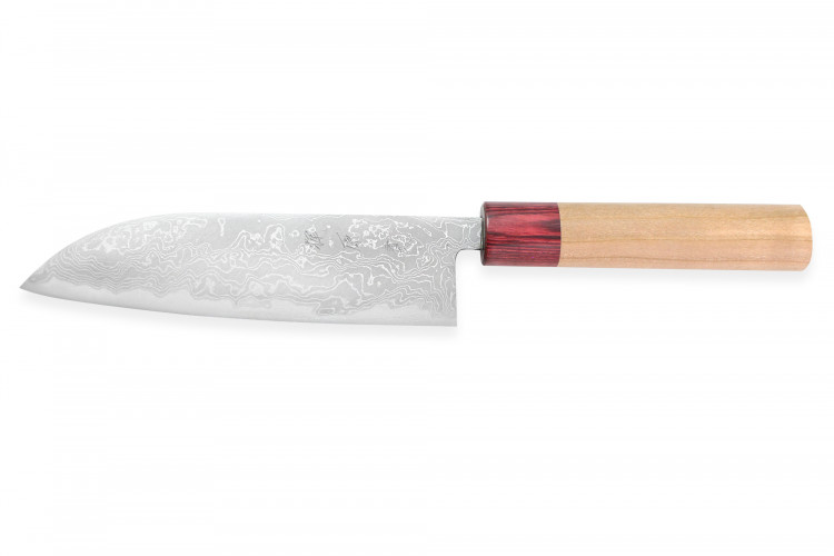 Couteau santoku japonais artisanal Kajiwara Suminagashi 33 couches 16,5cm