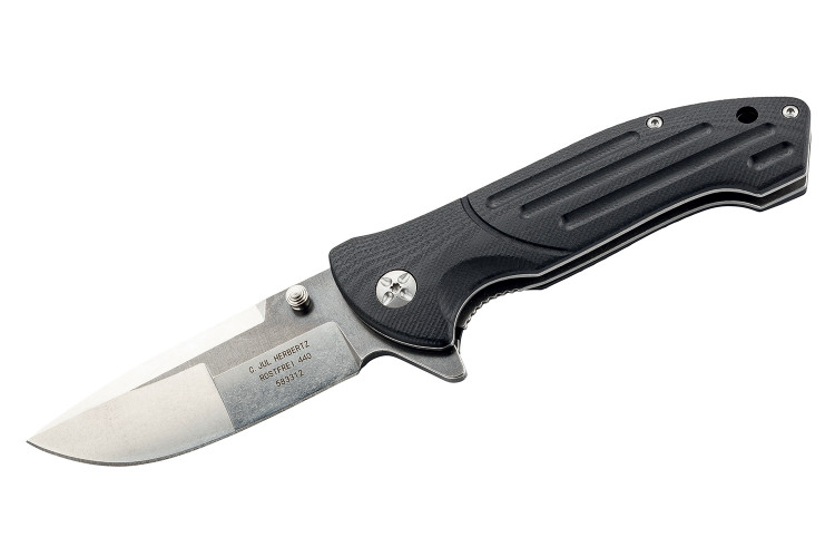 Couteau pliant Herbertz 583312 manche &agrave; rainures antid&eacute;rapantes en G10 11,7cm + &eacute;tui