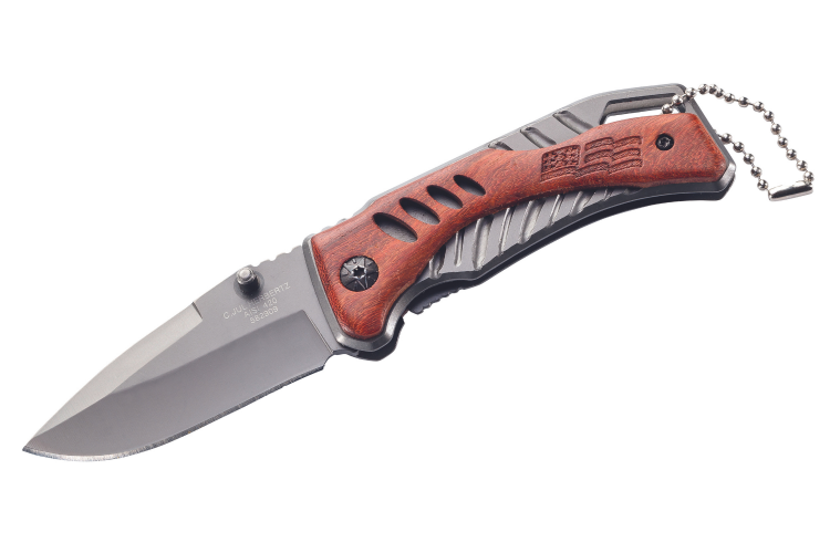 Couteau pliant Herbertz 582909 manche en titane/bois de cocobolo 9cm + cha&icirc;ne &agrave; billes