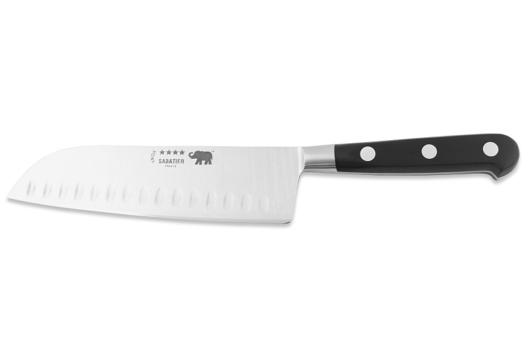 Couteau santoku Sabatier &Eacute;l&eacute;phant Id&eacute;al Forg&eacute; 17cm manche nylon noir