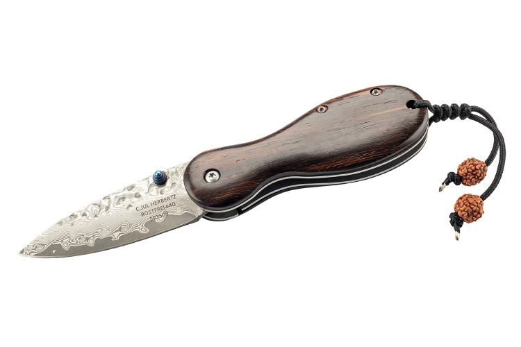Couteau pliant Herbertz 591509 lame damass&eacute;e et manche en bois de tagayasan 9cm + &eacute;tui