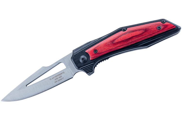 Couteau pliant Herbertz 596411 manche crant&eacute; &agrave; l'index en aluminium et pakkawood 11cm