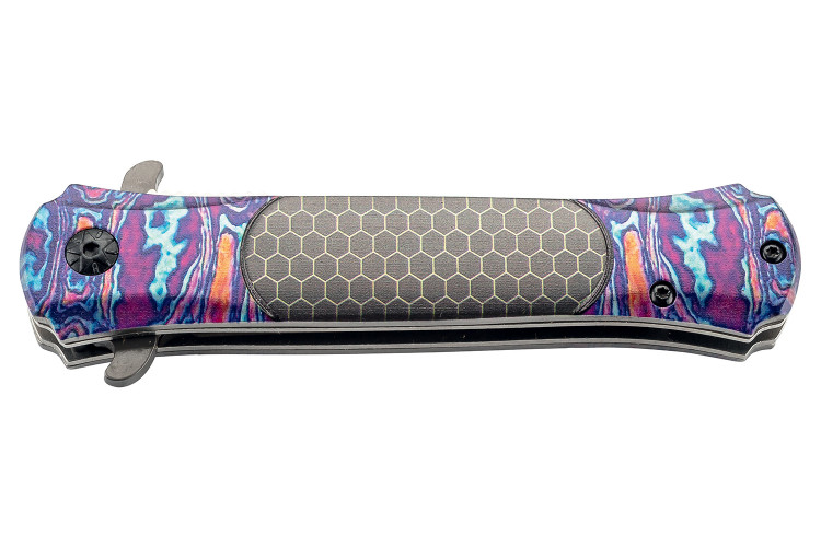 Couteau pliant Herbertz 590912 manche inox imprim&eacute; multicolore 11,5cm + &eacute;tui
