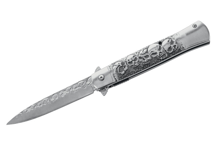 Couteau pliant Herbertz 584013 motif t&ecirc;te de mort manche inox 12,3cm