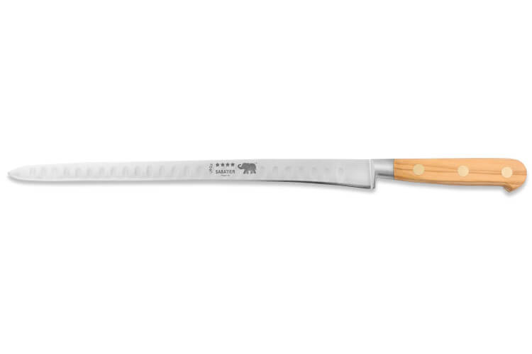 Couteau à saumon Sabatier Éléphant Idéal Forgé 30cm manche en olivier