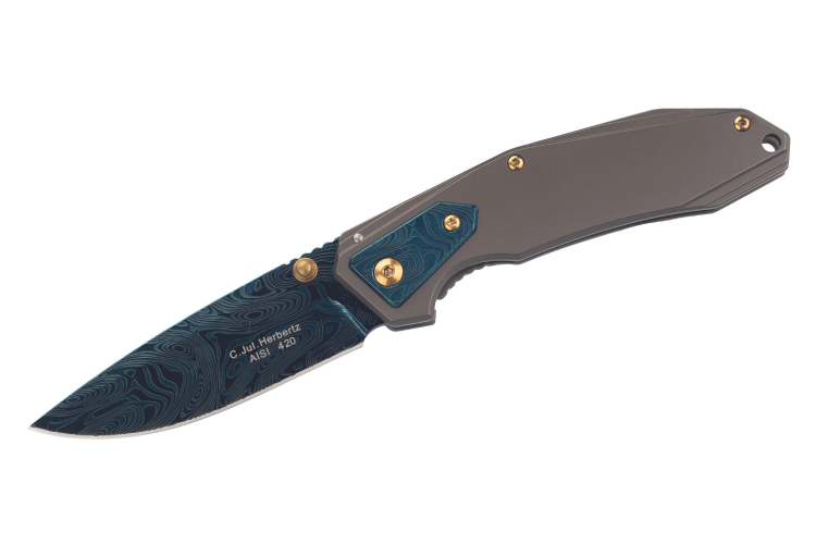 Couteau pliant Herbertz 533912 manche en acier inox finition damass&eacute;e 11,3cm