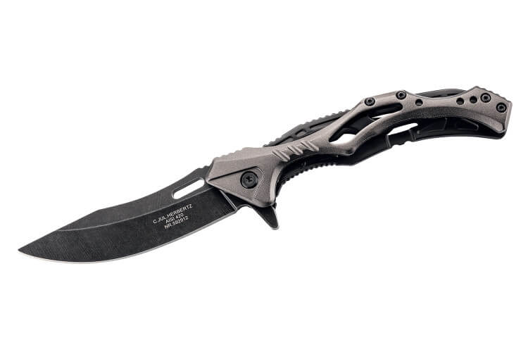 Couteau pliant Herbertz 592912 squelette blackwashed manche inox/alu 12cm