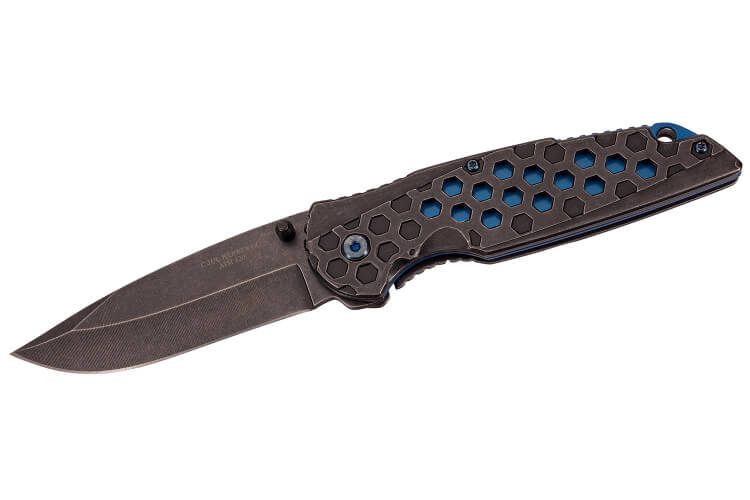 Couteau pliant Herbertz 571612 stonewashed manche inox ajouré 12cm