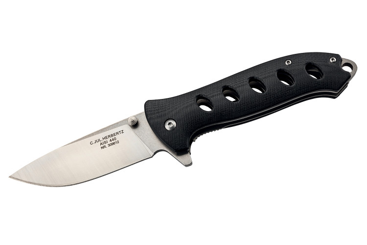 Couteau pliant Herbertz 309612 manche en G10 noir l&eacute;ger et ajour&eacute; 12cm