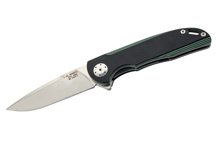 Couteau pliant Herbertz 308912 manche G10 textur&eacute; noir et vert 12cm et clip de poche