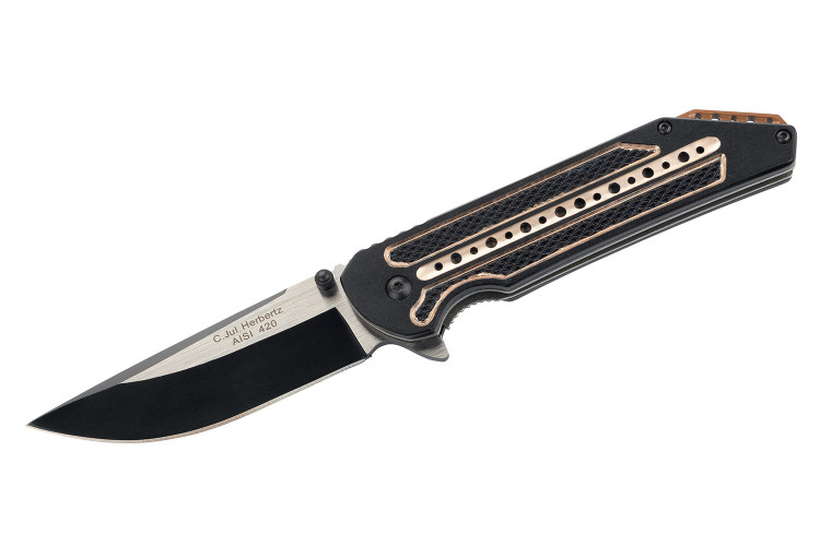 Couteau pliant Herbertz 533813 manche crant&eacute; aluminium noir / bronze 12,5cm