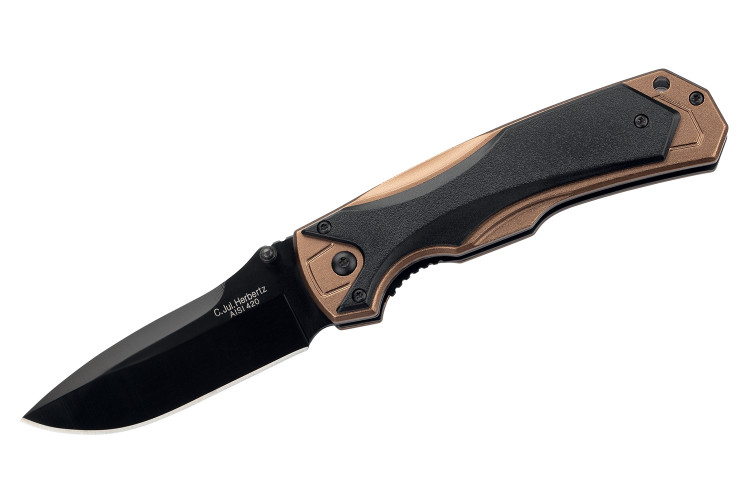 Couteau pliant Herbertz 533512 lame noire et manche ergonomique bi-mati&egrave;re 12cm
