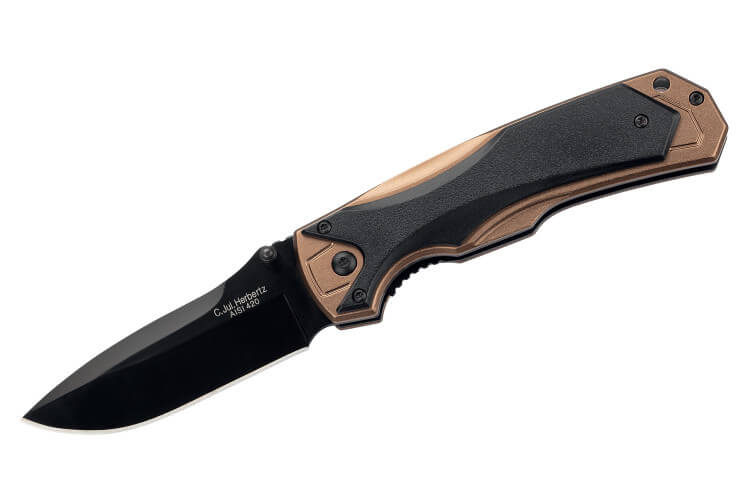 Couteau pliant Herbertz 533512 lame noire et manche ergonomique bi-matière 12cm