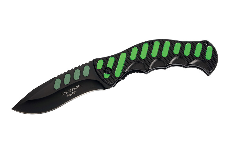 Couteau pliant Herbertz 565912 manche crant&eacute; aluminium noir / vert 12,2cm