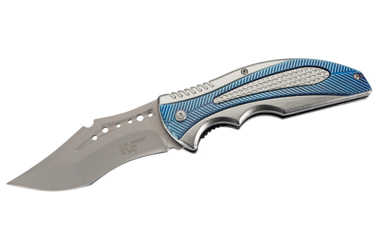Couteau pliant Herbertz 567512 manche &agrave; l'index crant&eacute; en aluminium bleu et argent 11,5cm