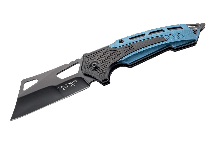 Couteau pliant Herbertz 592012 lame couperet manche alu noir / bleu 12cm