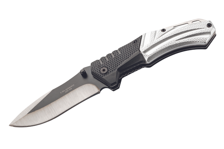 Couteau pliant Herbertz 588412 manche textur&eacute; en ABS/Aluminium noir et gris 12cm