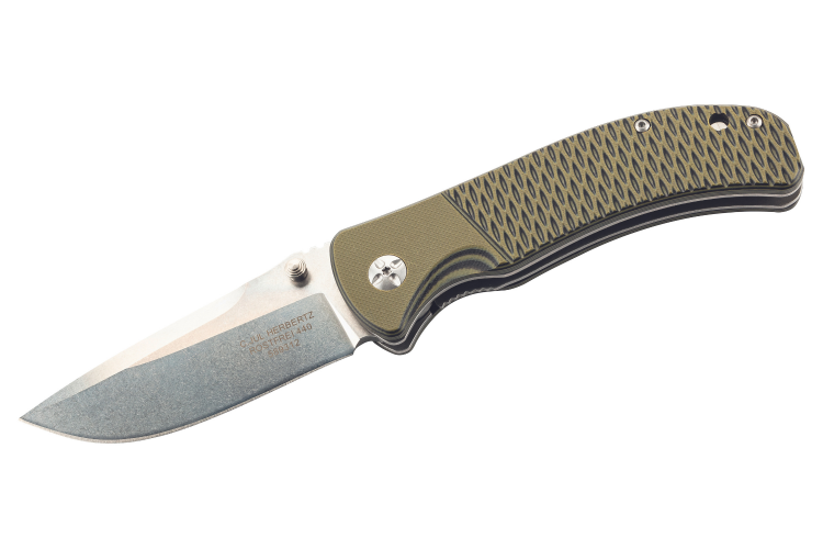 Couteau pliant Herbertz 589312 manche antid&eacute;rapant en G10 vert 11,7cm + &eacute;tui
