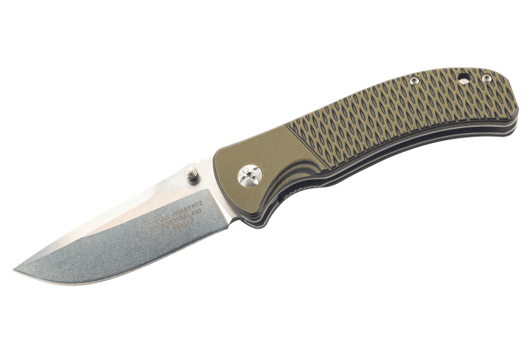 Couteau pliant Herbertz 589312 manche antidérapant en G10 vert 11,7cm + étui