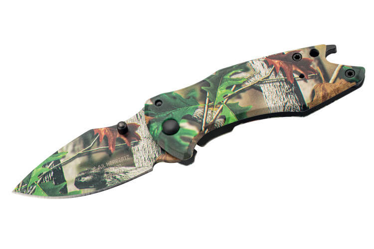 Couteau pliant Herbertz 592609 tout inox motif nature photoréaliste 9cm + décapsuleur