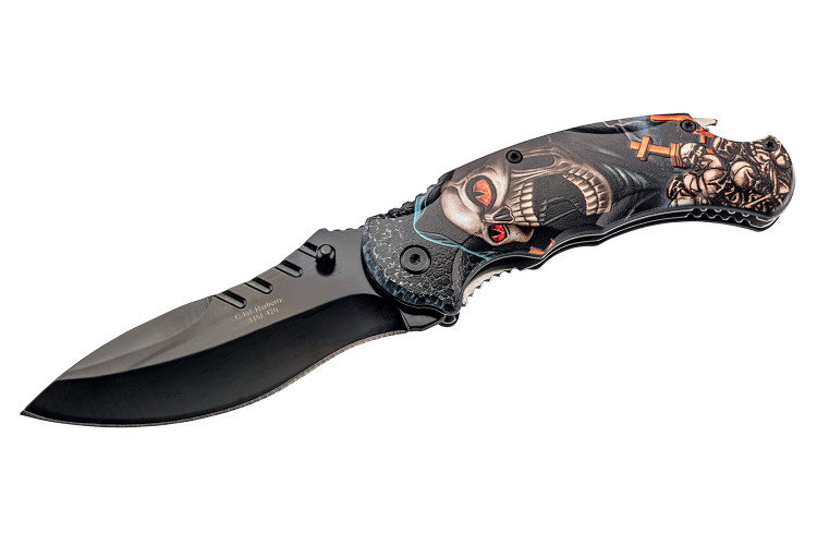Couteau pliant Herbertz 595012 manche crant&eacute; en aluminium motif la grande faucheuse 12cm
